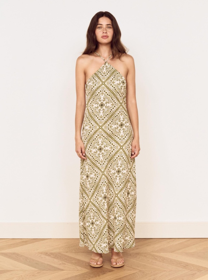 Remi Bias Midi Dress - Olive Paisley