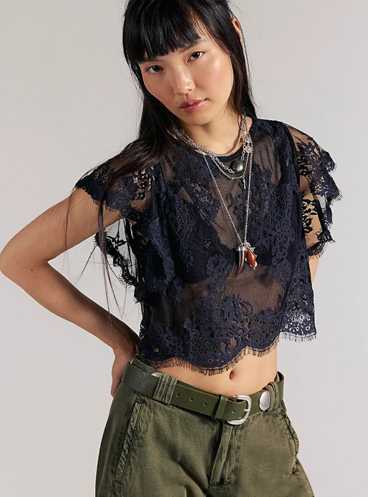 Lunar Ash Lace Top - Black