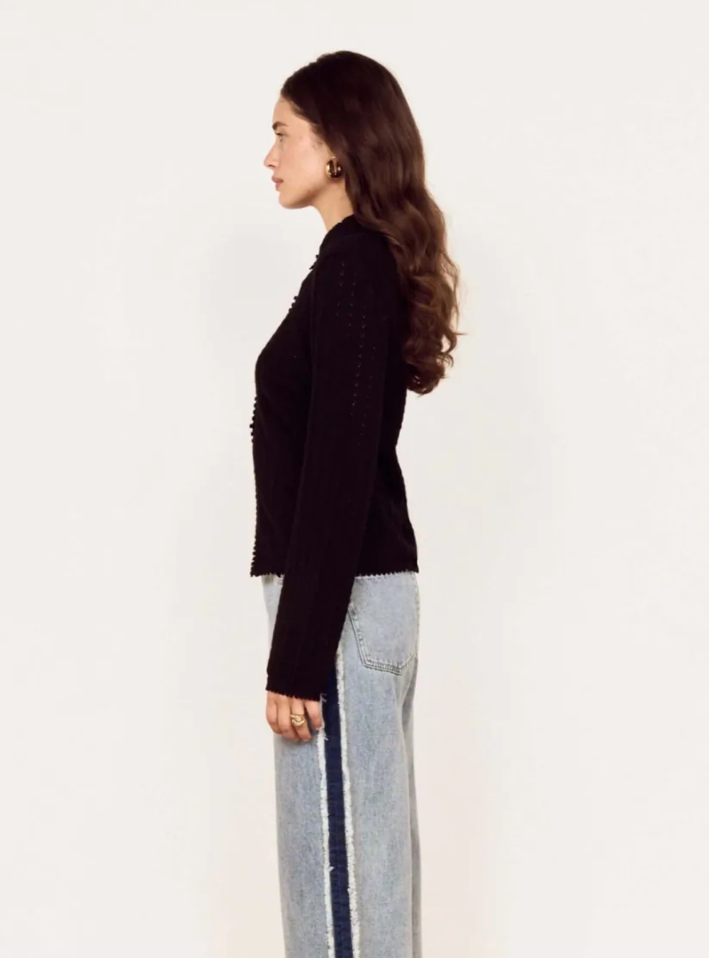 Hanna Pointelle Cardigan - Black