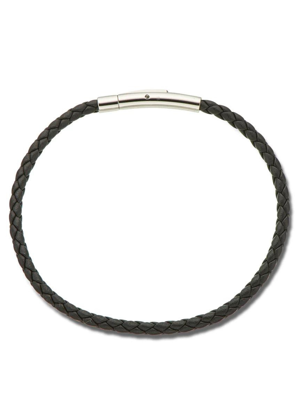 Black Fine Leather Plaited Bracelet