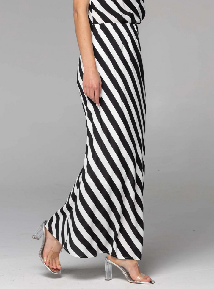Wonderland Bias Cut Skirt - Black White Stripe
