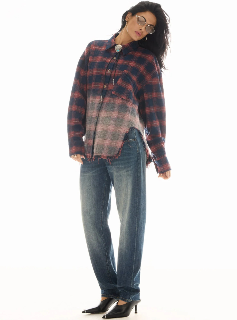 Cutaway Bleached Flannel Shirt - Red