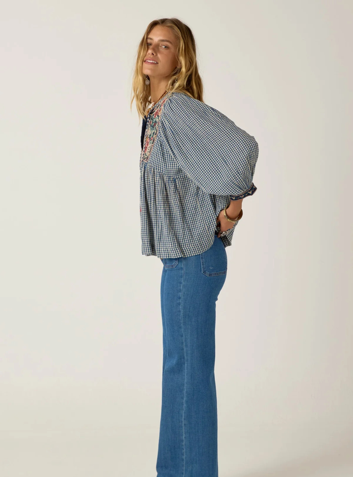 April Blouse - Bleu Picnic