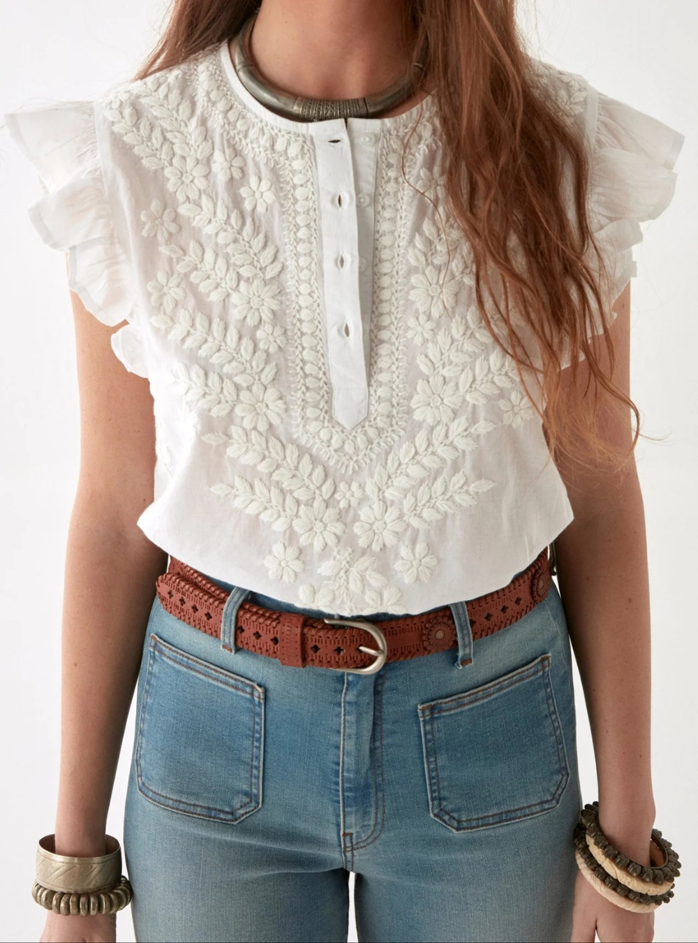 Ashanti Blouse - Chikan Bianco