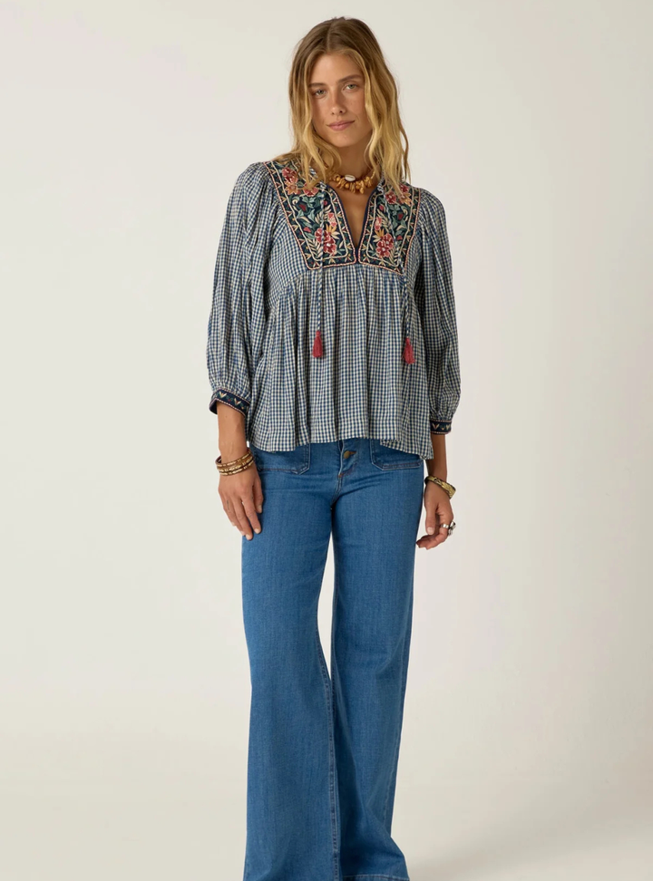 April Blouse - Bleu Picnic