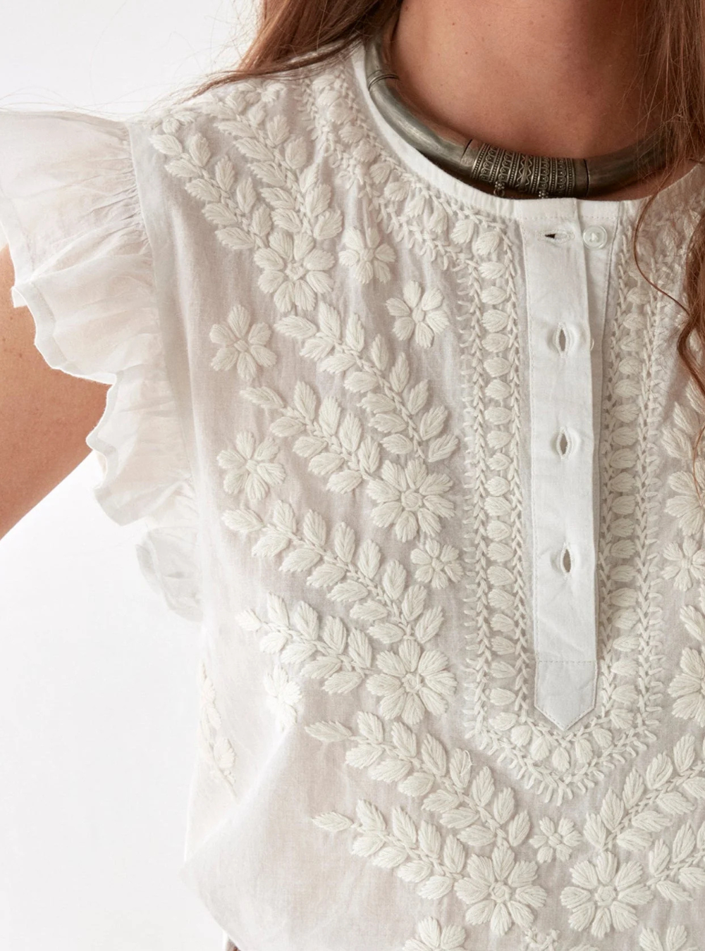 Ashanti Blouse - Chikan Bianco