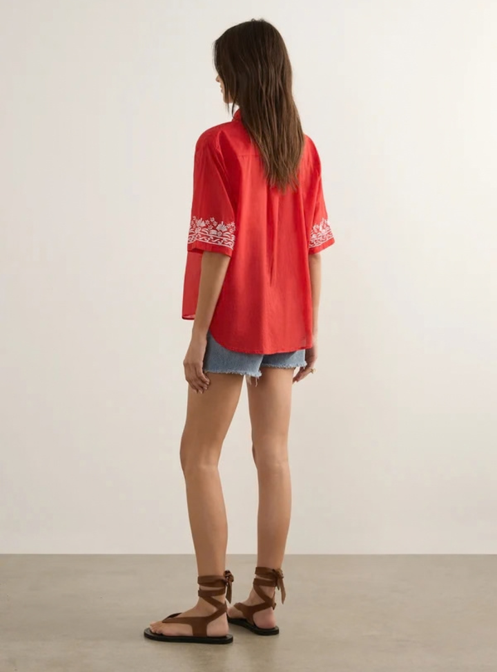 Sardine Embroidered Blouse - Red