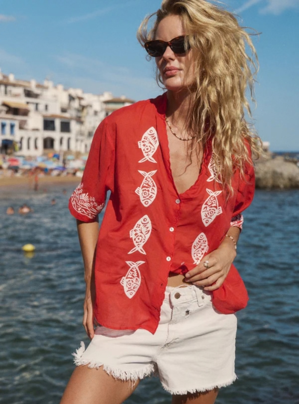 Sardine Embroidered Blouse - Red