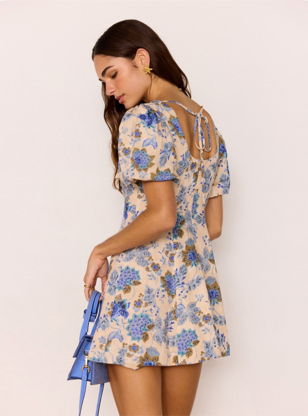 Zina Mini Dress - Blue/Beige Floral