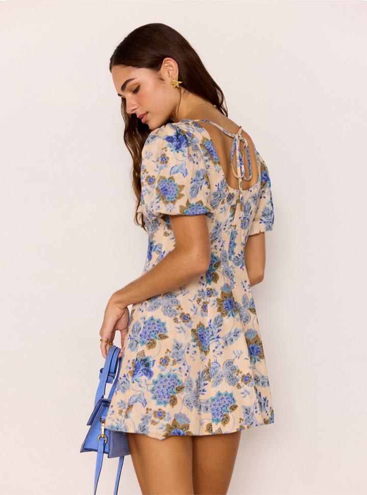 Zina Mini Dress - Blue/Beige Floral