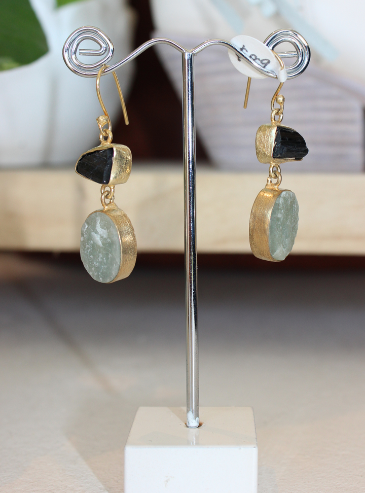 Onyx/Blue Calcite Earrings Gold Plated