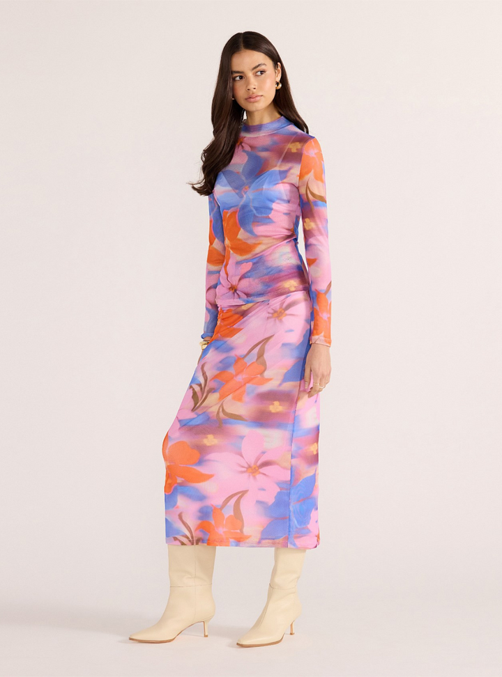 Sommer Mesh Skivvy Top - Blurred Floral