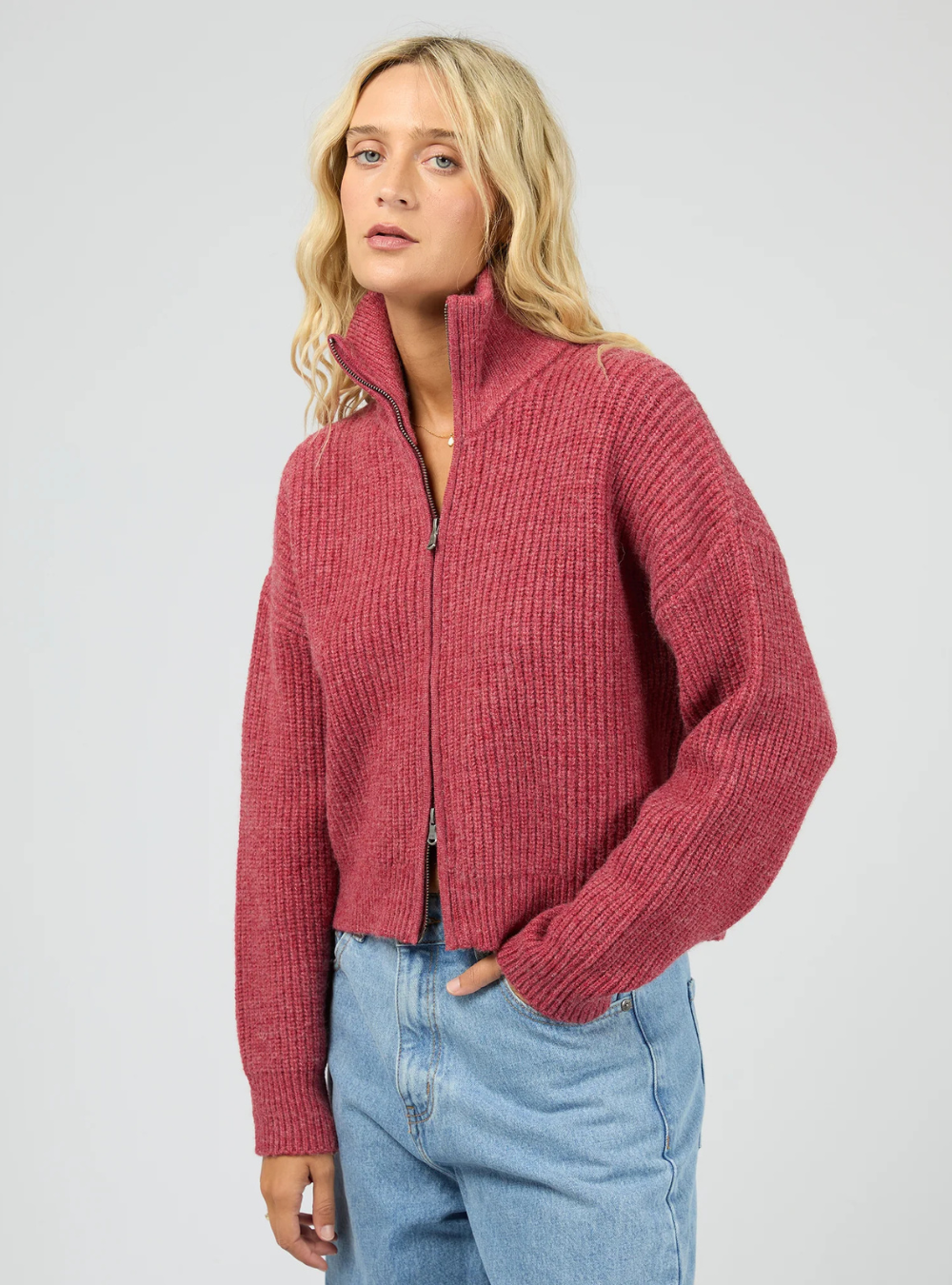 Bridie Knit Zip Through - Berry
