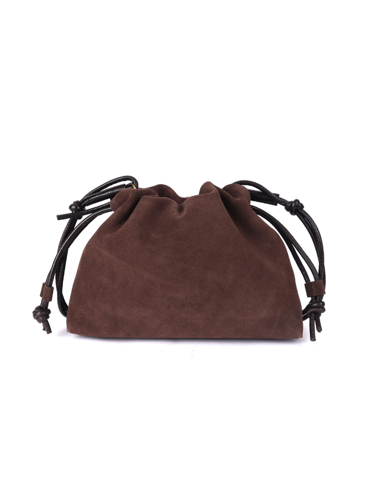 Gracie Suede Drawstring Bag - Brown