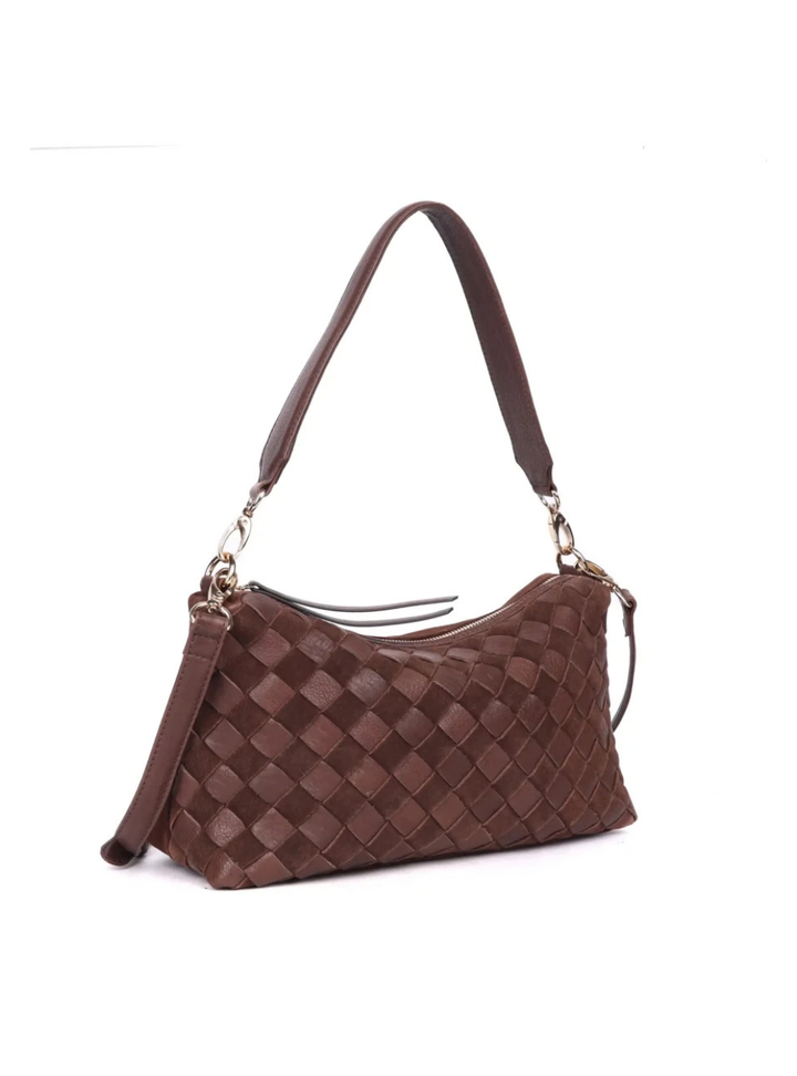 Cleo Woven Suede Small Bag - Brown
