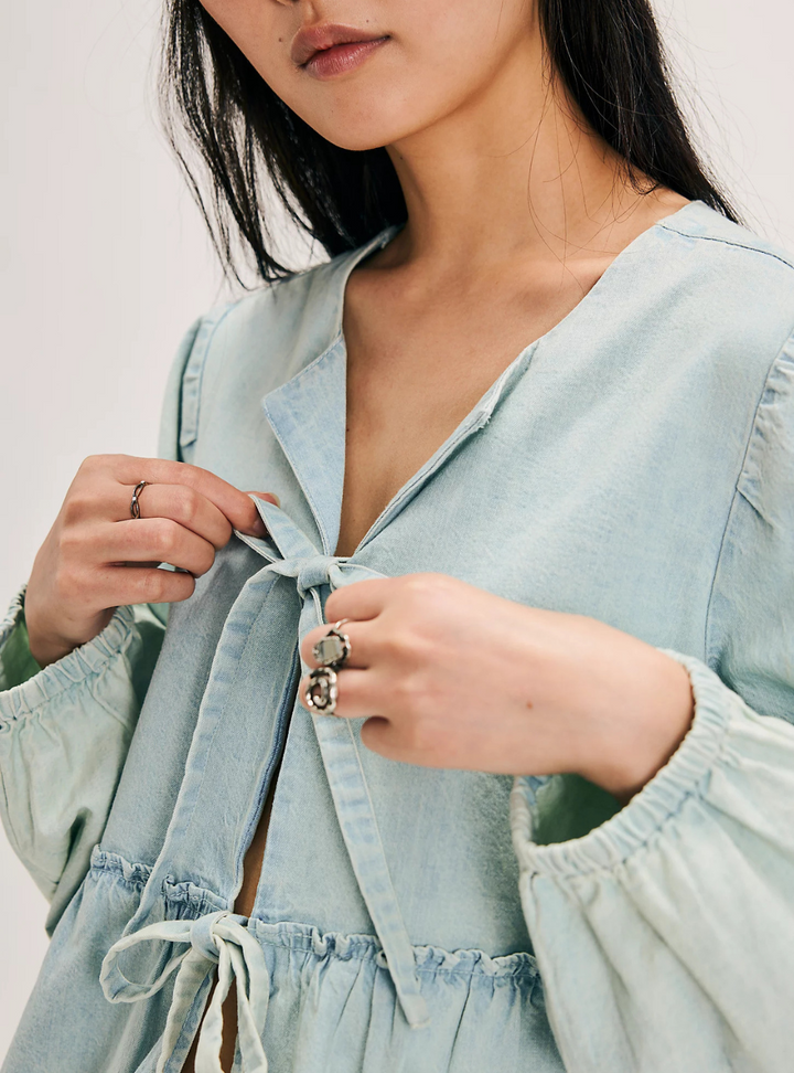 Brunch Babe Denim Blouse - Light Tint Wash