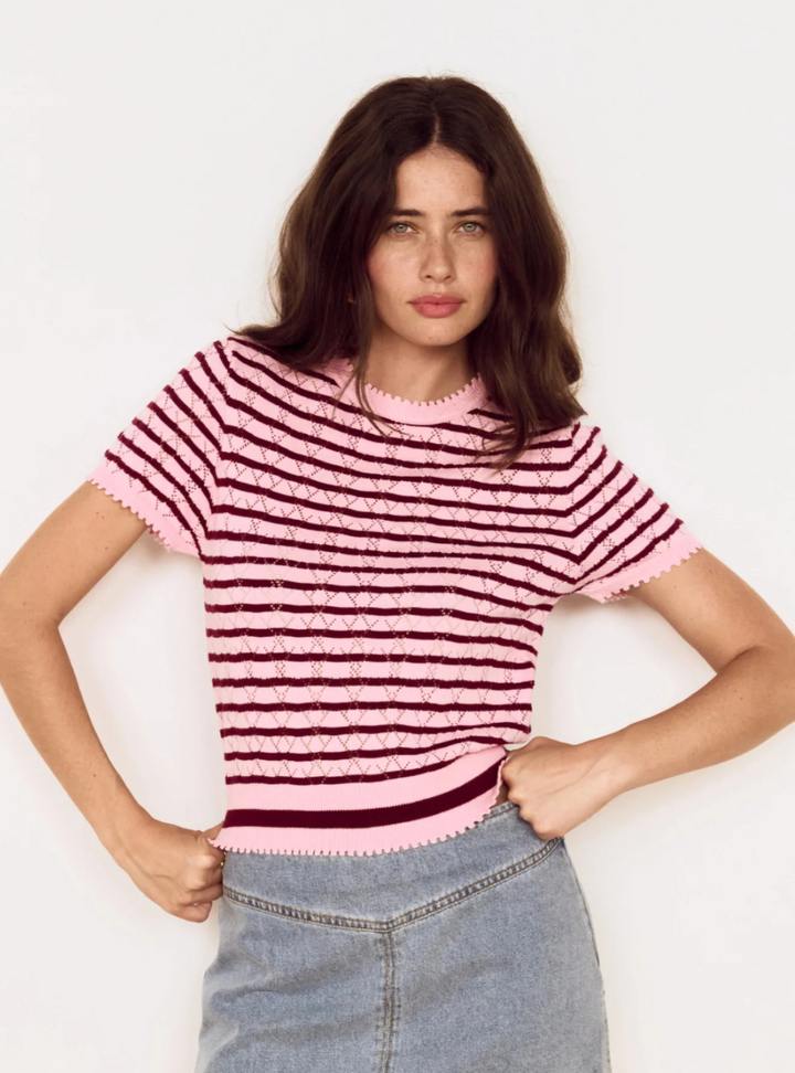 Calla Knit Tee - Rose/pink stripe