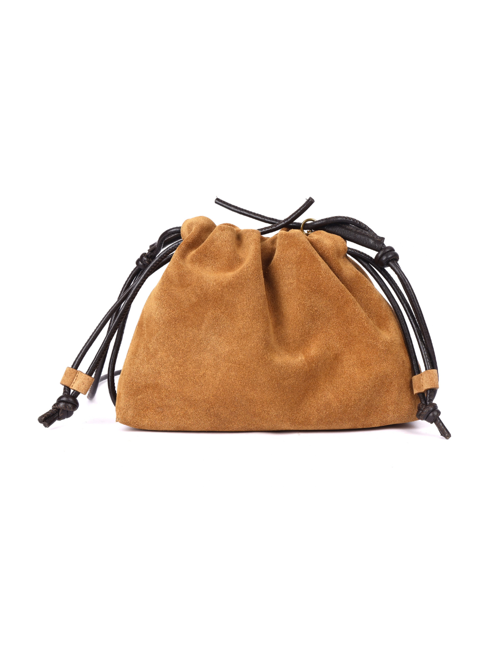 Gracie Suede Drawstring Bag - Dark Caramel