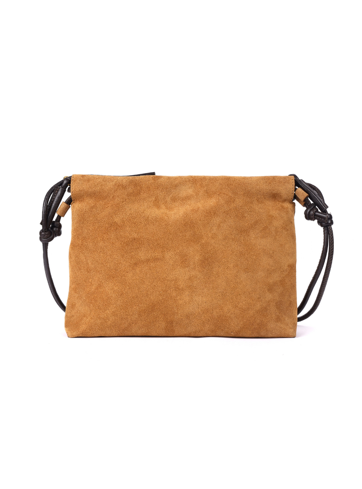 Gracie Suede Drawstring Bag - Dark Caramel