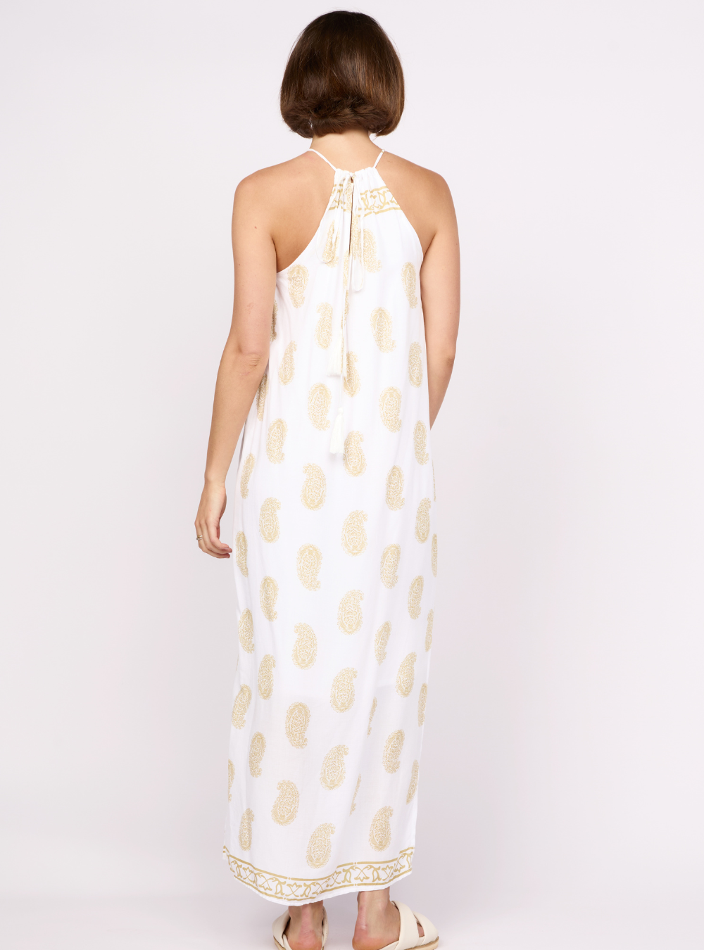 Oracle Tie Neck Dress - Gold/White