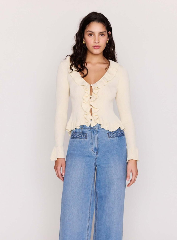 Mirabel Ruffled Cardigan - Ecru