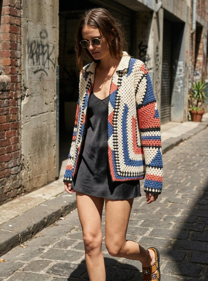 Hand Knitted Crochet Cardigan - Multi