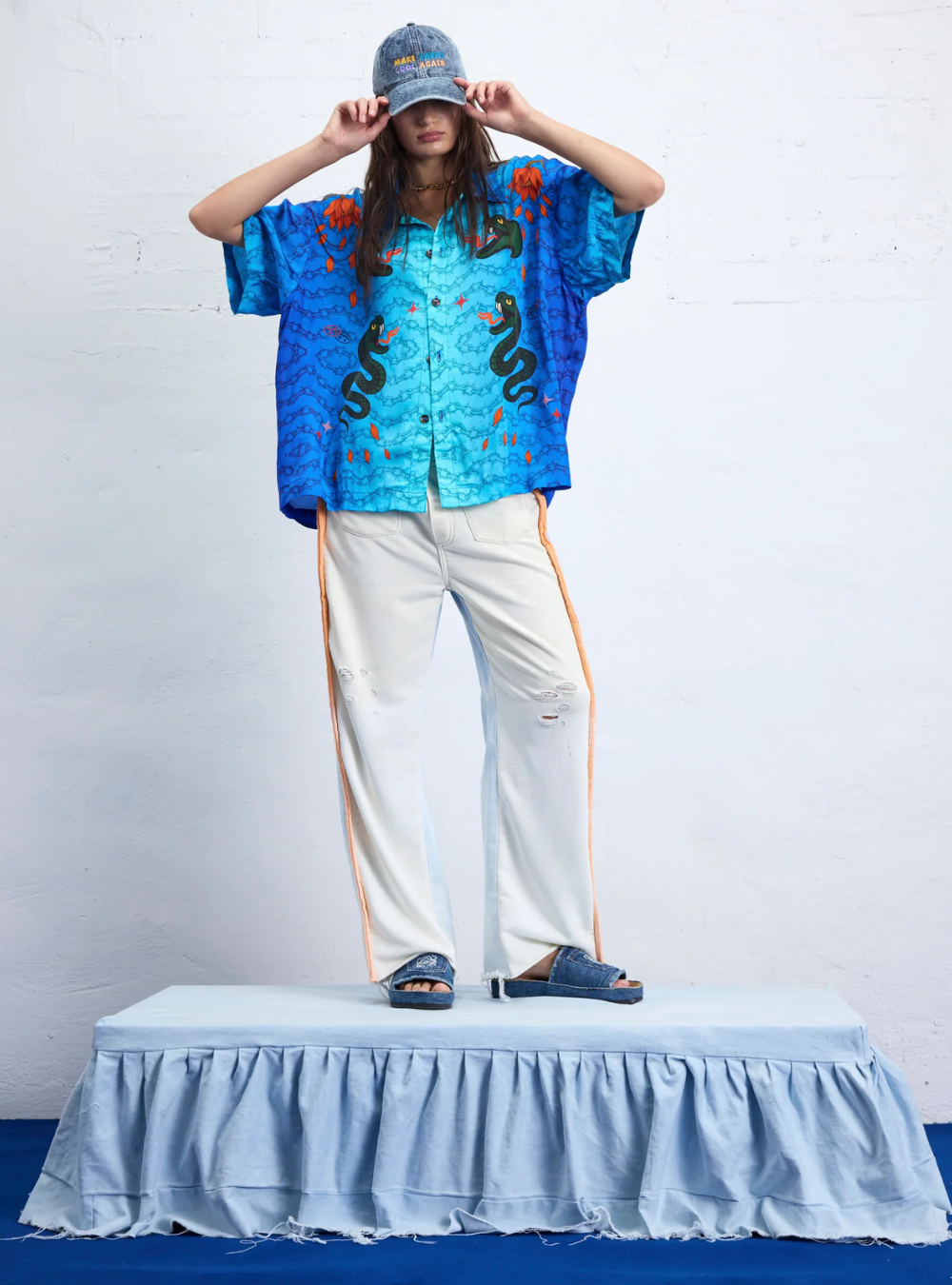 Snake Chain Oversized Shirt - Blue