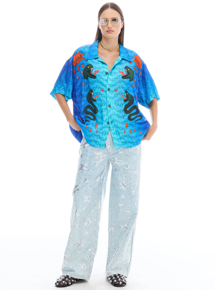 Snake Chain Oversized Shirt - Blue
