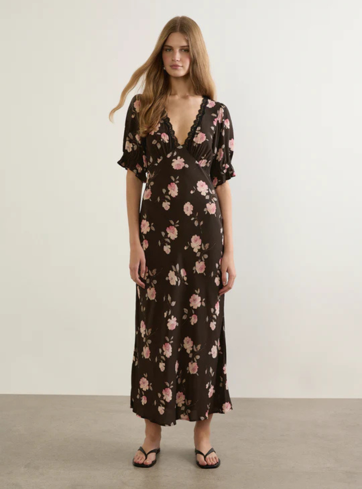 Myles Midi Dress - Charcoal Nova Rose