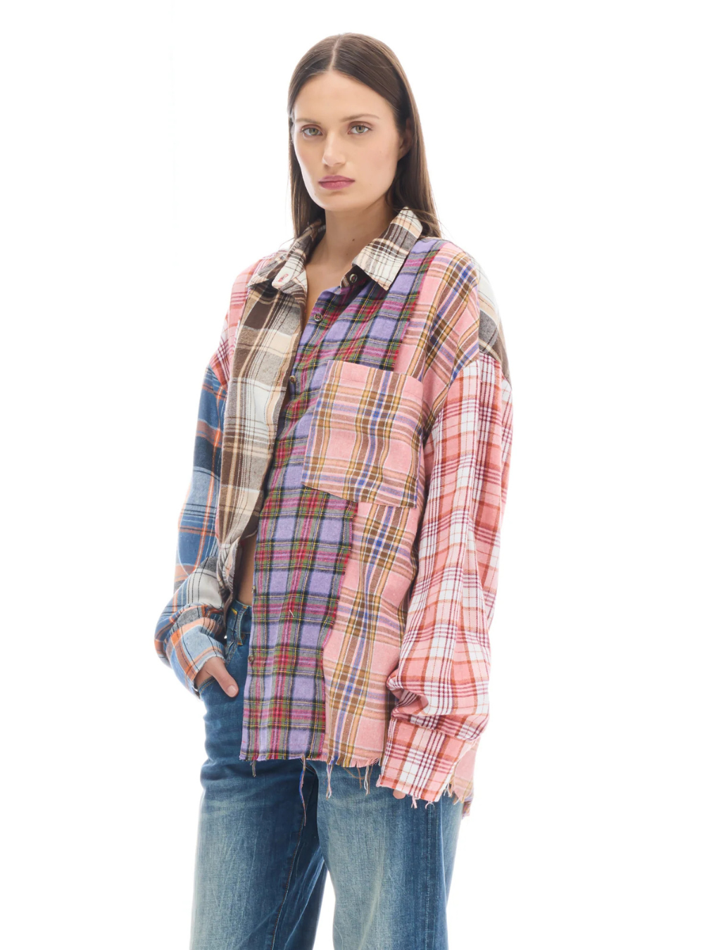 Patchwork Check Flannel Shirt - Multi