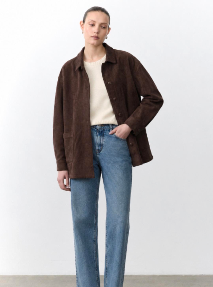 Faux Suede Shacket - Chocolate