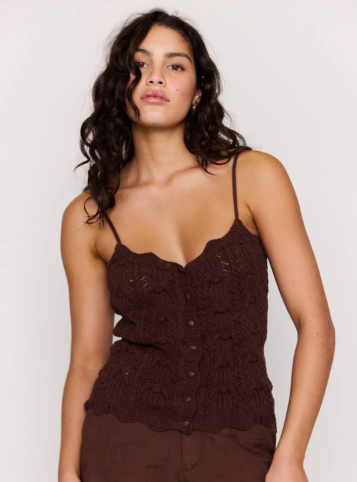 Sienna Pointelle Knit Cami - Chocolate