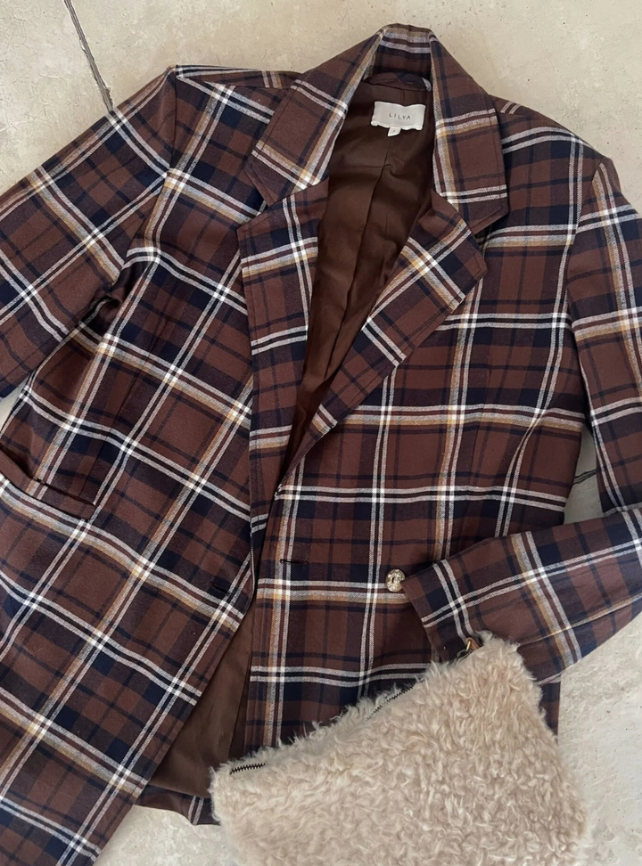Odilla Plaid Jacket - Chocolate/Navy Check
