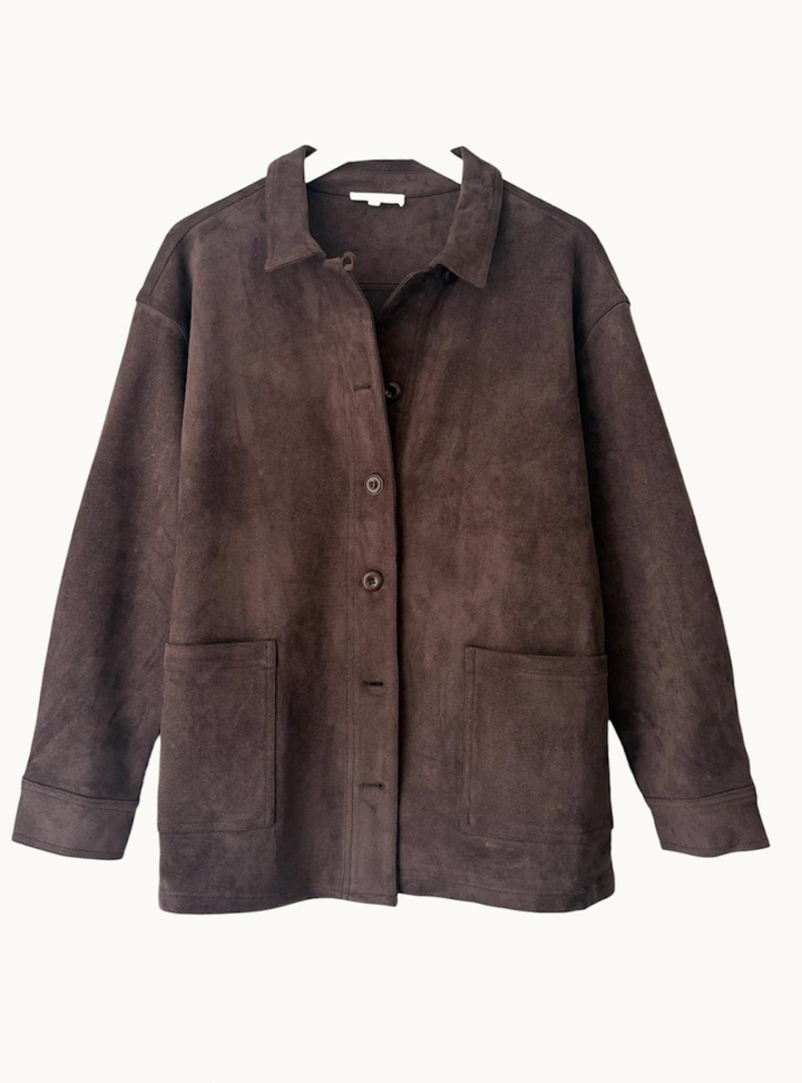 Faux Suede Shacket - Chocolate