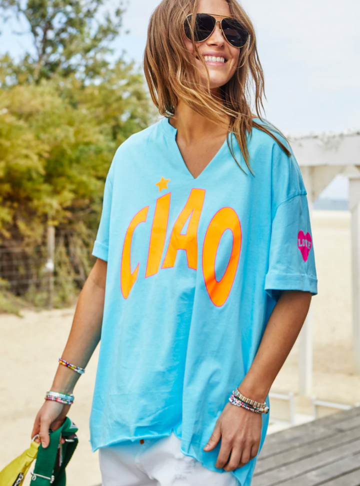 Ciao V-Neck Tee - Aqua