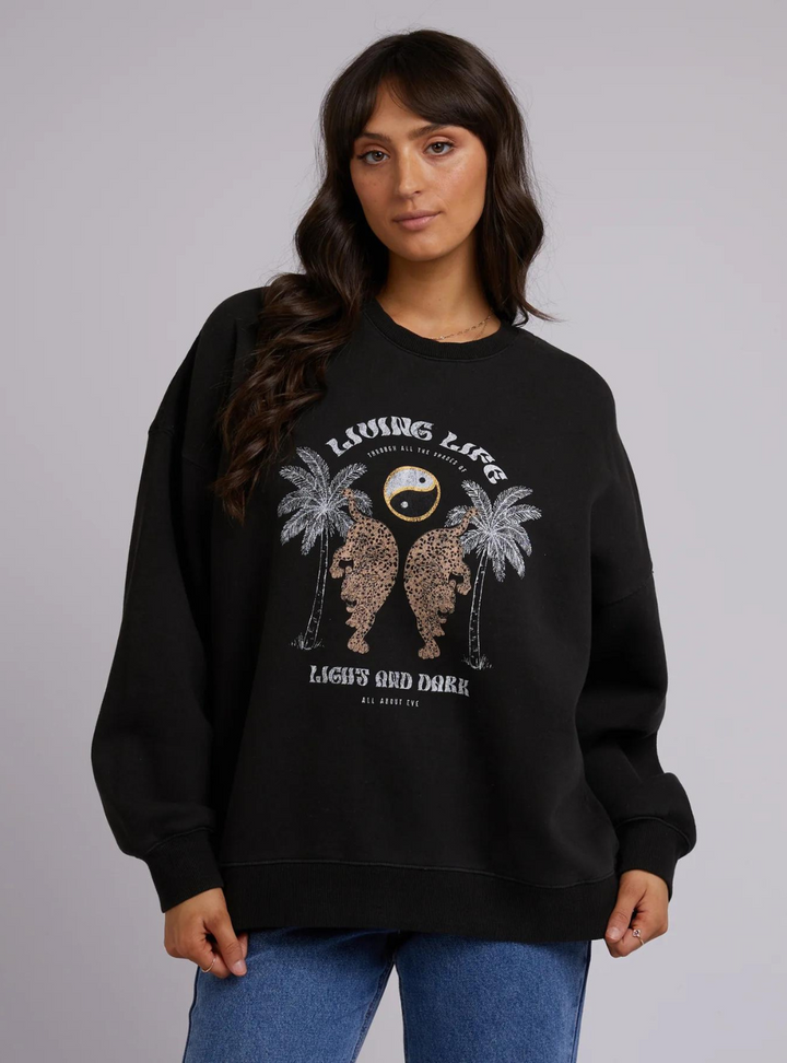 Living Life Oversized Crew - Washed Black