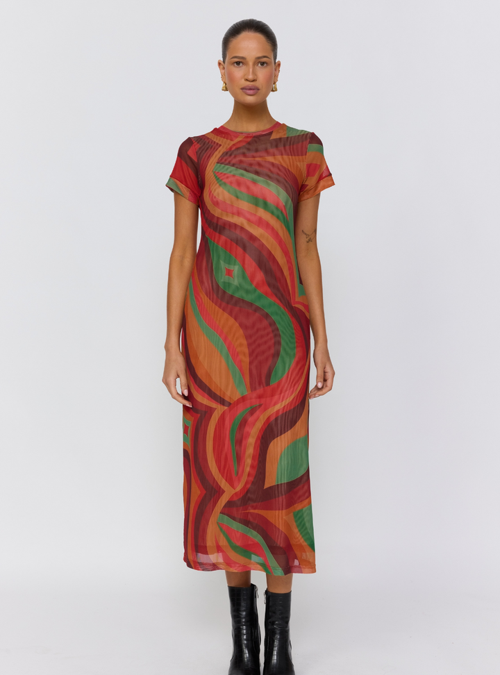 Yoko Midi Dress - Crimson Sun