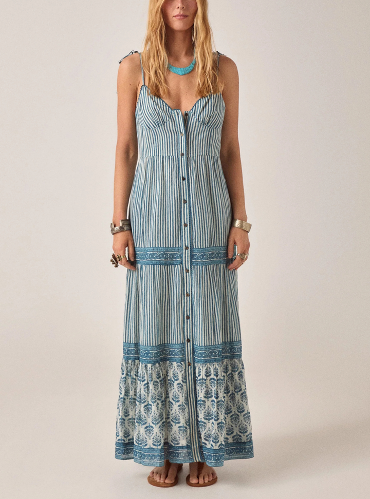 Cristina Dress - Mediterranean Stripes Blue Ink