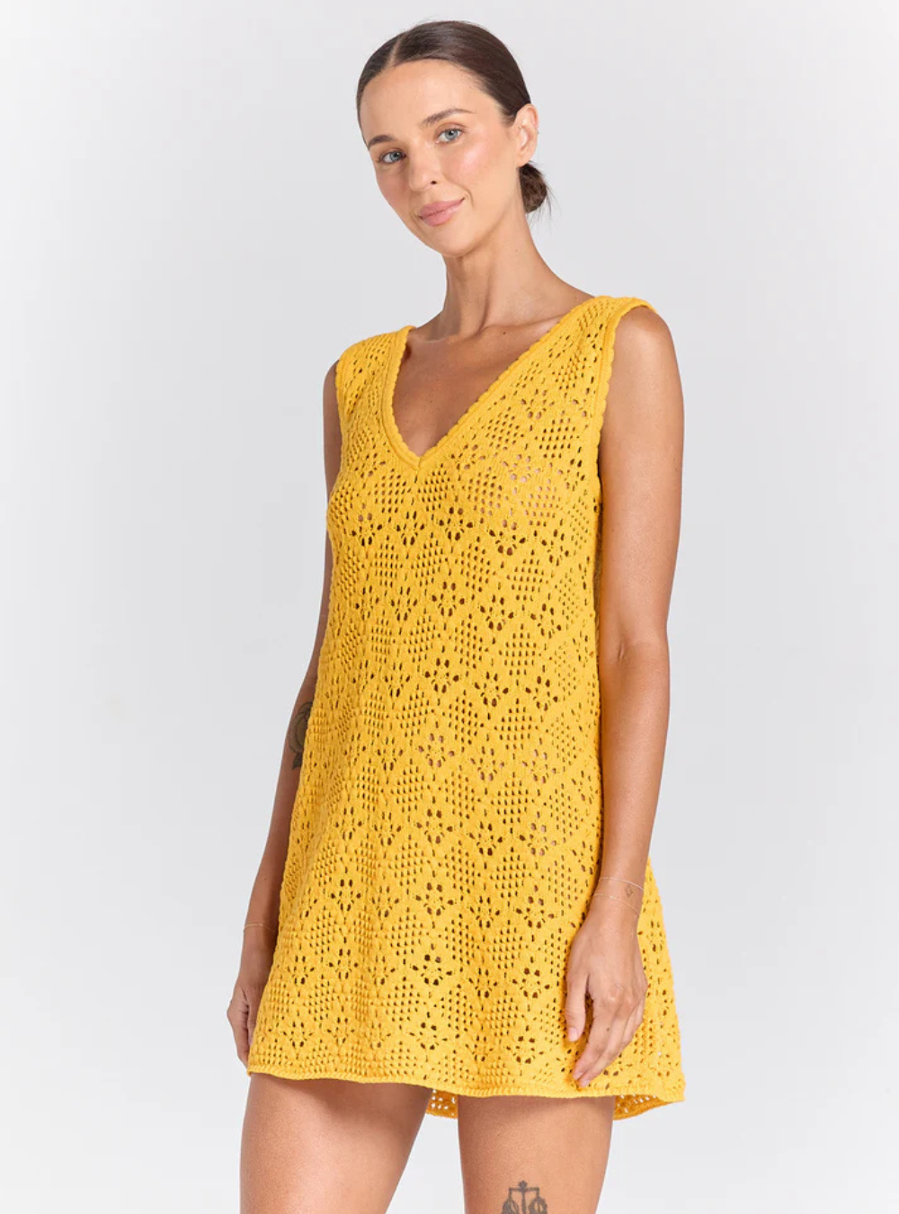 Messina V Crochet Knit Dress - Marigold