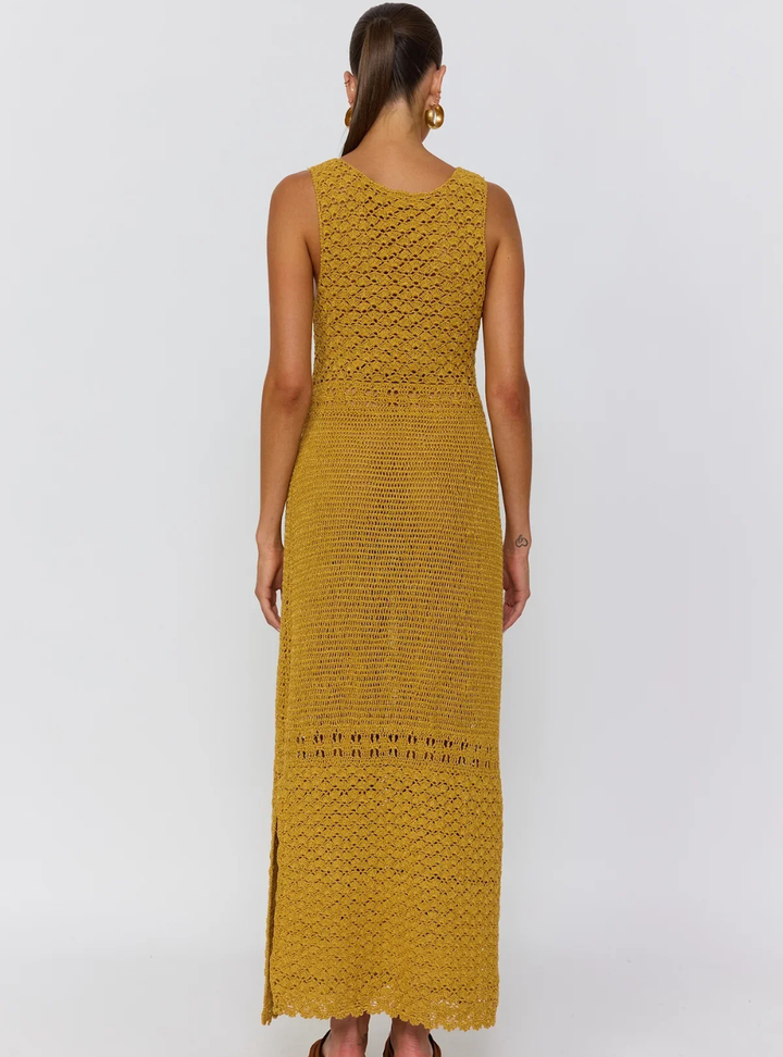 Francis Crochet Midi Dress - Gold