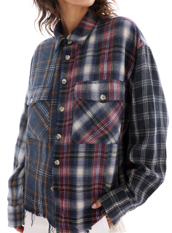 Cut Off Patchwork Check Shirt