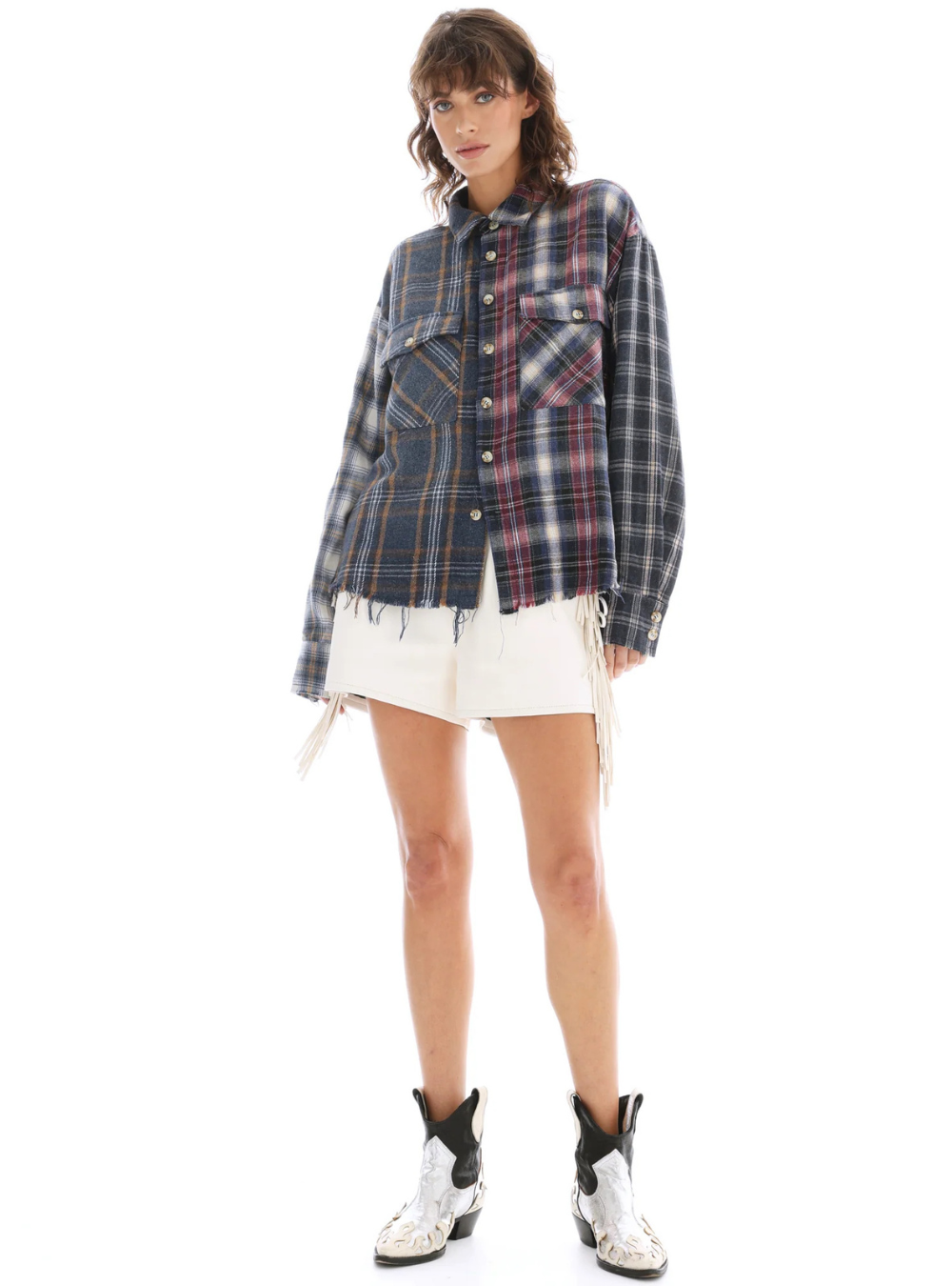 Cut Off Patchwork Check Shirt