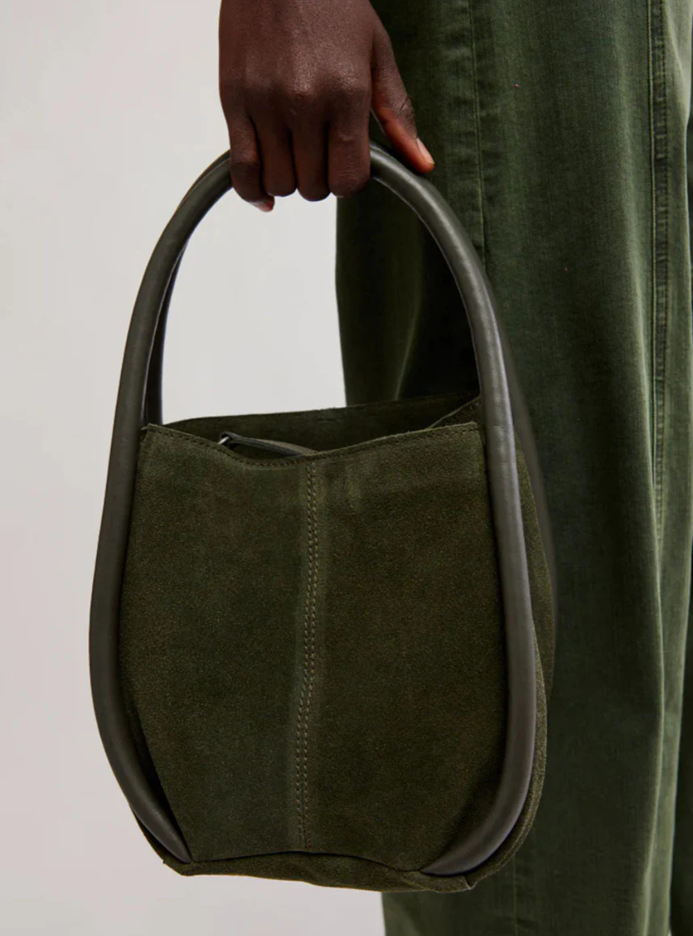 Barlow Suede Bucket Bag - Dark Olive