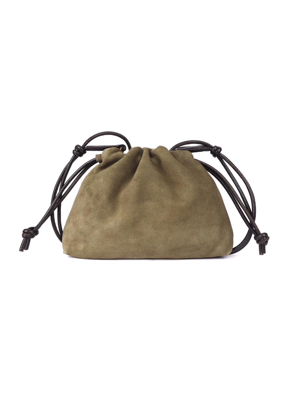 Gracie Suede Drawstring Bag - Dark Olive