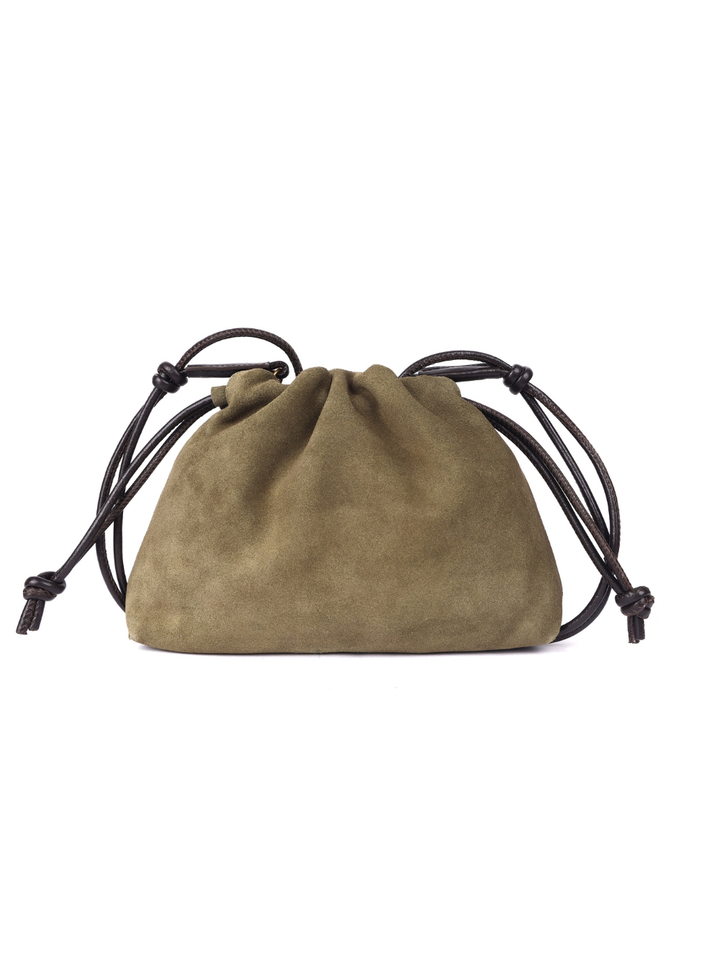 Gracie Suede Drawstring Bag - Dark Olive
