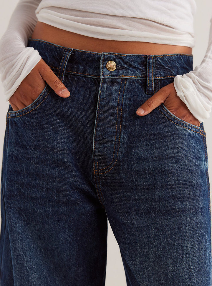 Good Luck Mid Rise Barrel Jeans - Deep End