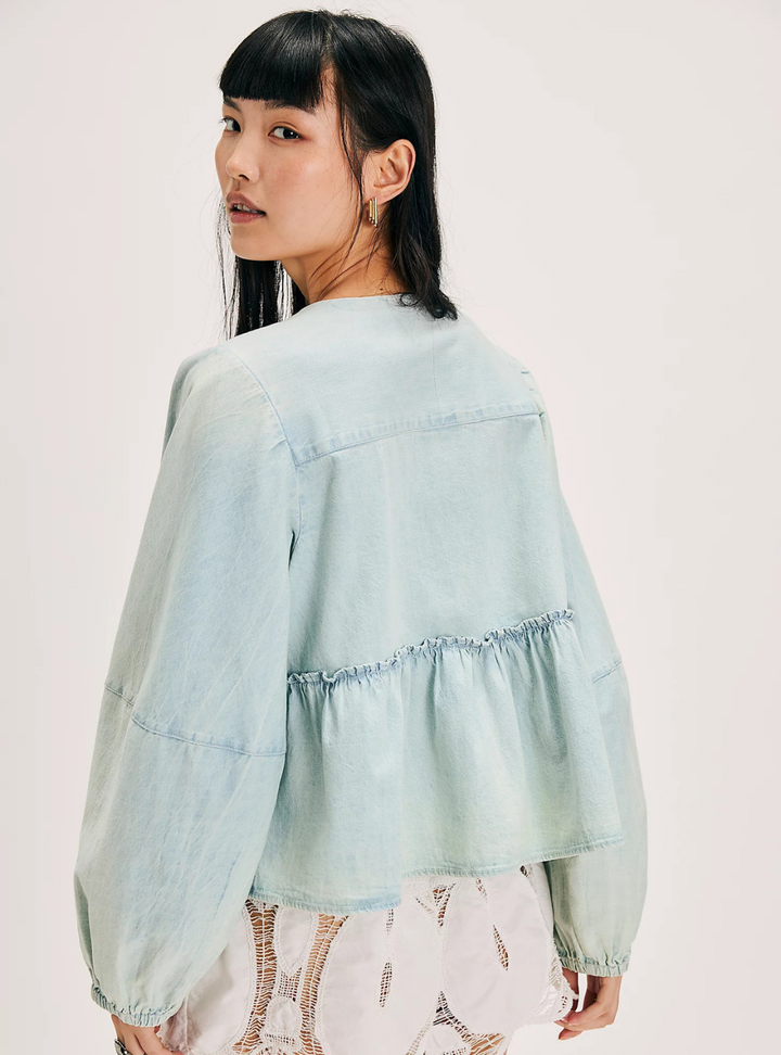 Brunch Babe Denim Blouse - Light Tint Wash