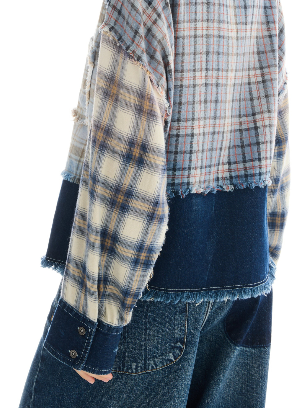 Mixed Flannel Denim Shirt - Blue
