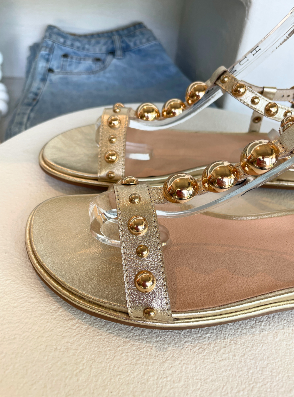 Barrey Pale Gold Leather Sandals