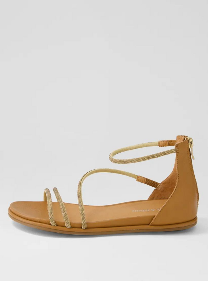 Bonn Tan Jewel Fabric Leather Sandals